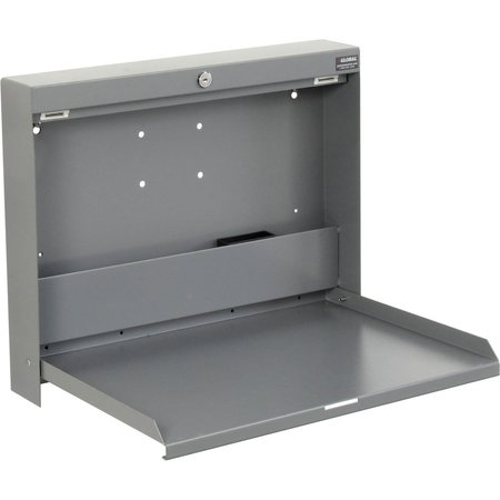 GLOBAL INDUSTRIAL Folding Wall Mounted Shop Desk, Locking, 20W x 3-3/8D x 16-3/8H, Gray 319391